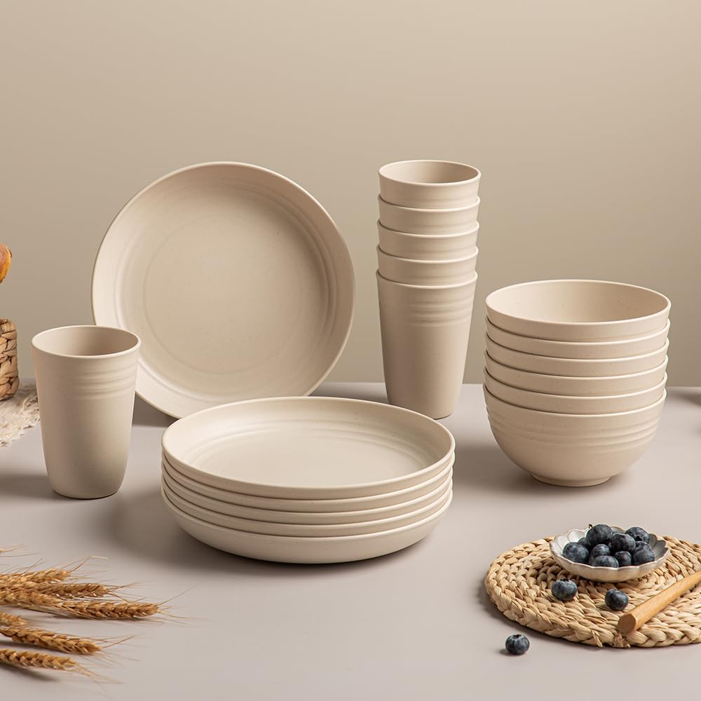 18-Piece Unbreakable Wheat Straw Dinnerware Set