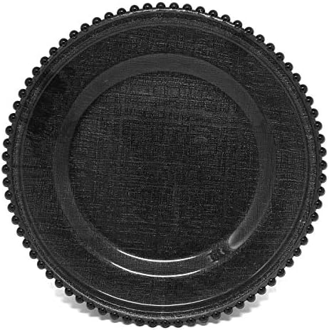 Ms Lovely Cross-Stitch Glass charger plate set - Black 126 inch - Beaded Rim
