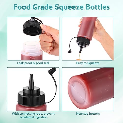 Dandat 24 Pcs Reusable Ketchup Squeeze Bottles