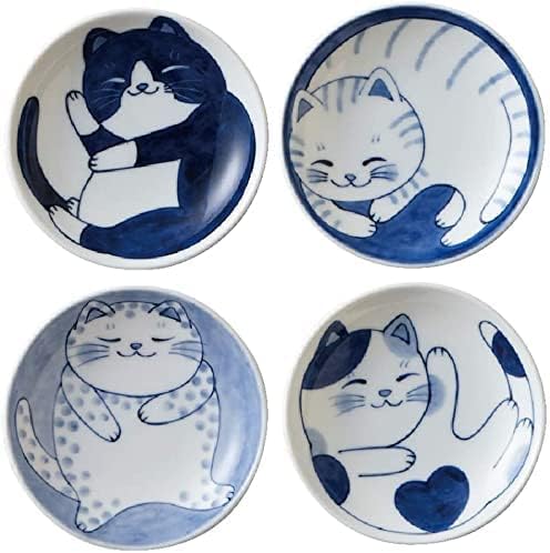 4-Piece Cute Cat Japanese Small Plate Set