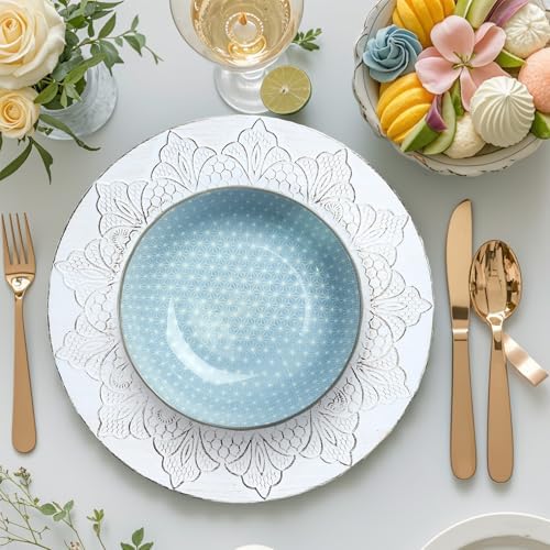 Rustic White Charger Plates Set of 6 Perfect for Dining Entertaining
