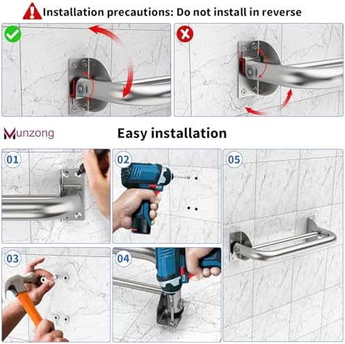 Munzong 16 Inch Stainless Steel Shower Grab Bar with Hooks