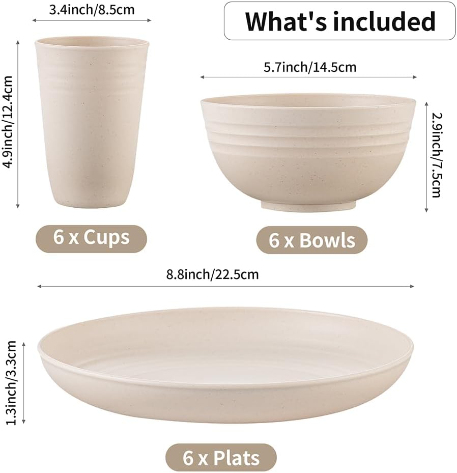 18-Piece Unbreakable Wheat Straw Dinnerware Set