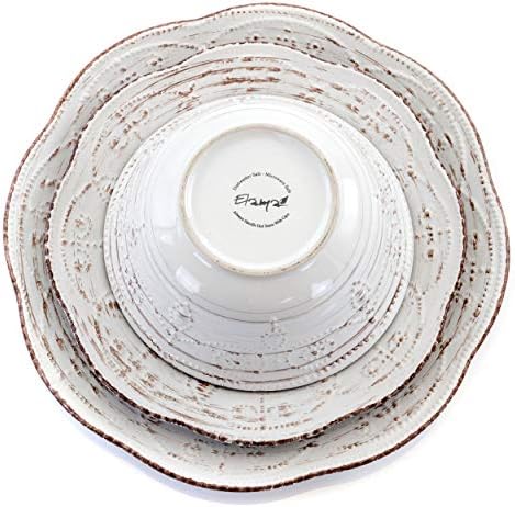 16-Piece Rustic Birch Round Dinnerware Set White Brown