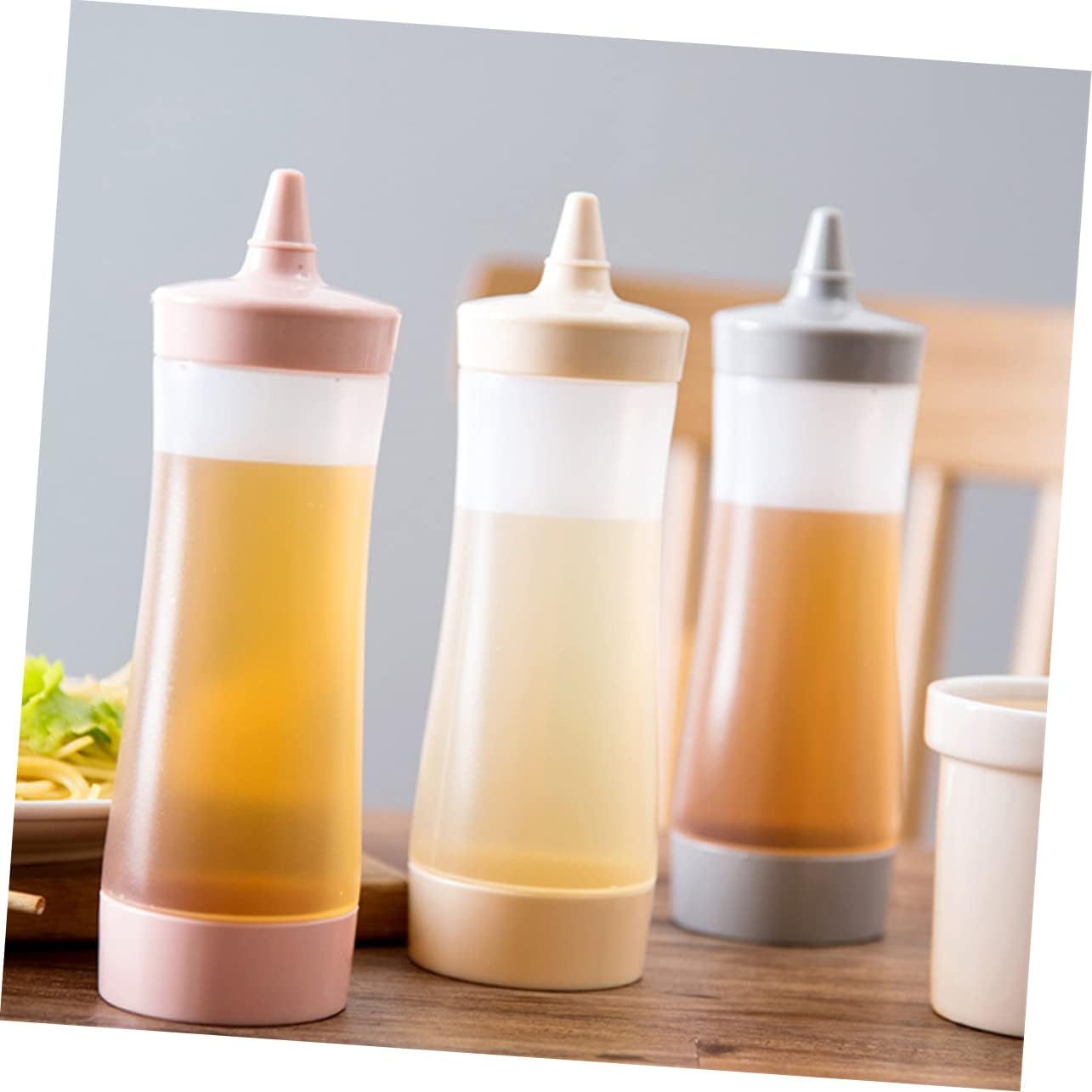 3-Pack Set of Squeeze Bottles with Removable Nozzles for Salad Dressing
