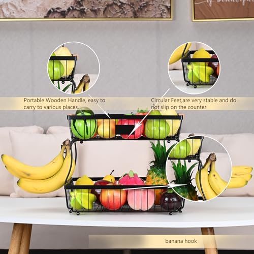 Lawhood-Mijin Fruit Basket Bowl 2 Tier Detachable with 2 Banana Hangers