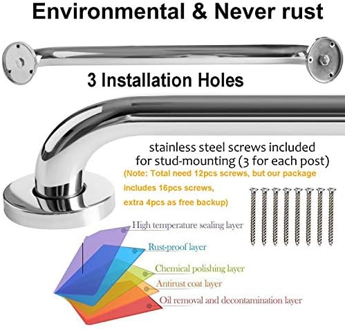 Safety Bath Grab Bar 24-Inch Chrome Stainless Steel with 15 Diameter