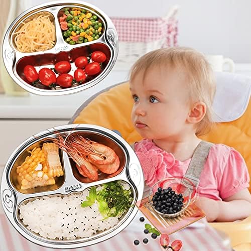 SOUJOY 4-Piece Stainless Steel Divided Plate 3-Section Diet Control