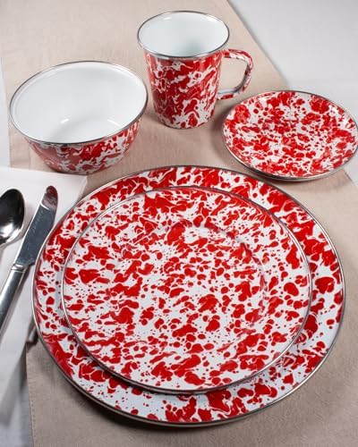 Golden Rabbit Enamelware Set 4-Piece Salad Bowls Red Swirl Traditions
