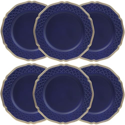 Royal Blue charger plates set of 6 with beaded rims for dining