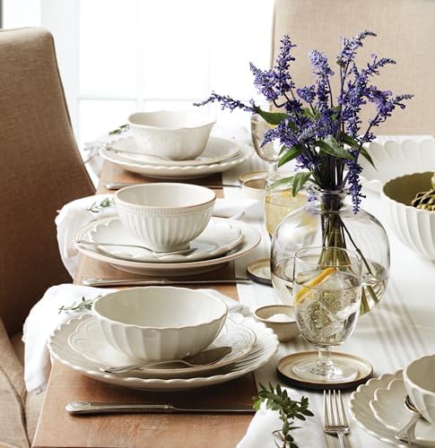 Lenox French Perle Scallop 12-Piece Dinnerware Set Microwave Dishwasher Safe White