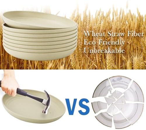Sustainable wheat straw dinner plates set of 8 BPA-free lightweight and reusable