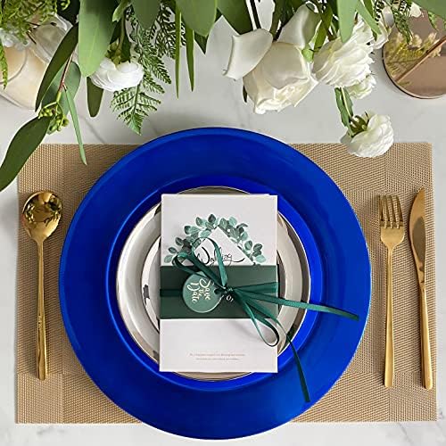 Henilosson 13 Inch Blue Metallic Foil Charger Plates 24 Pack