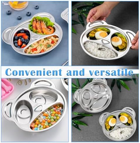 4 Pack Stainless Steel Divided Plates with 3 Compartment Design