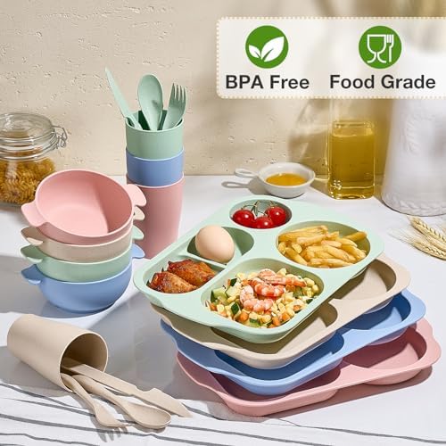 24 Pcs Wheat Straw Dinnerware Cutlery Set for Kids and Adults