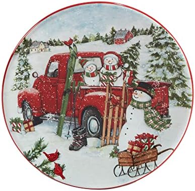 Red Truck Snowman Multicolor CanapeLuncheon Plates
