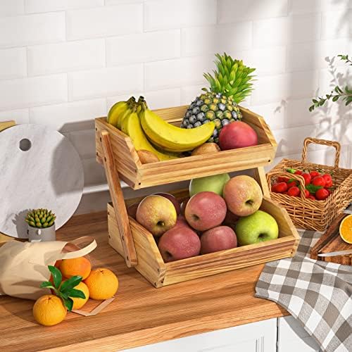 2-Tier Wooden Fruit Basket for Kitchen