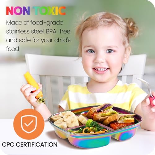MIMORE Non-Toxic Toddler Plates 5-Pack with lids Divided Meals Set