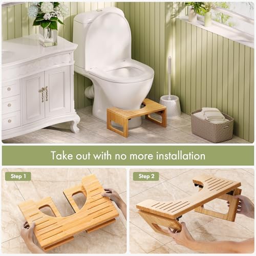 High-Quality Bamboo Toilet Stool for Adults Collapsible Non-Slip and Ergonomic