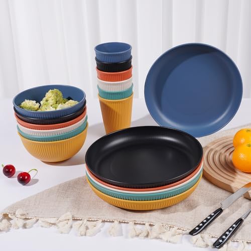 Eco-Friendly 18-Piece Dinnerware Set with Wheat Straw fiber