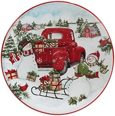 Red Truck Snowman Multicolor CanapeLuncheon Plates
