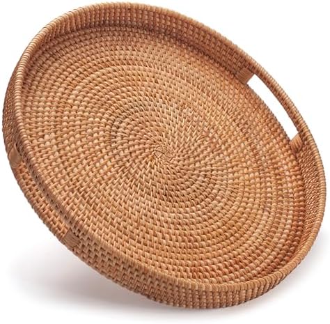 Hand-woven rattan serving tray for desserts elegant and durable