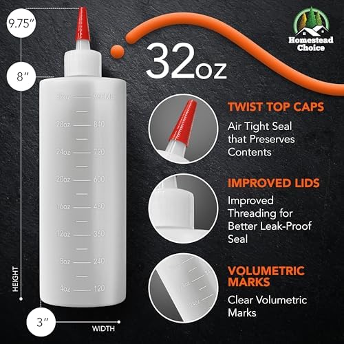 Homestead Choice 32 oz Squeeze Bottles BPA-Free and Durable