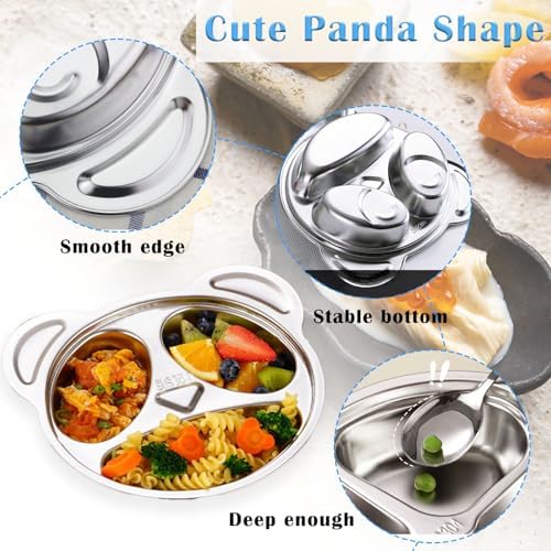 4 Pack Stainless Steel Divided Plates with 3 Compartment Design