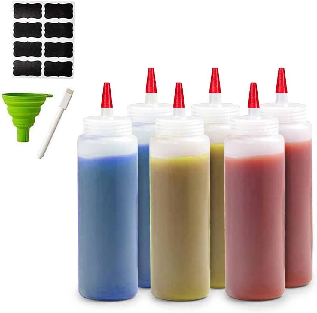 6-Pack Condiment Squeeze Bottles - Perfect for Salads Ketchup and More