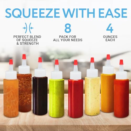 IMPRESA 4 oz Plastic Squeeze Bottles 8 Pack