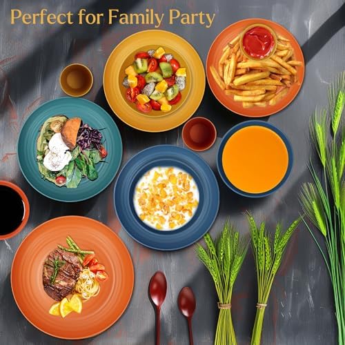 Wrova 16-Piece Unbreakable Wheat Straw Dinnerware Set for Kids and Adults