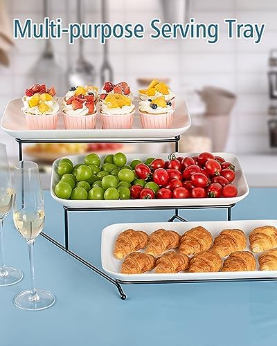 14-inch 3-Tier Dessert Serving Tray Set for Entertaining White