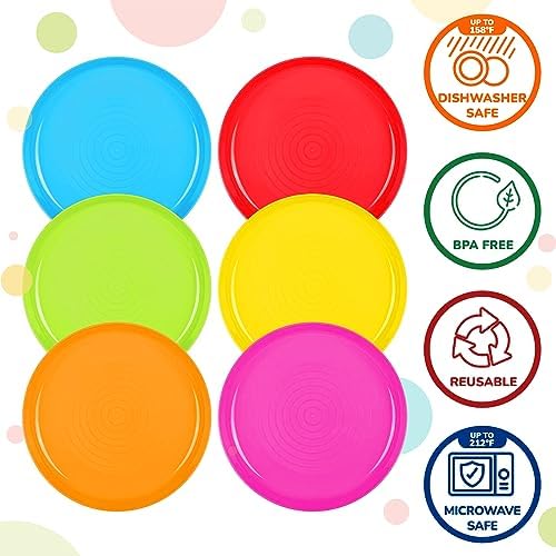 Kids Plates Set of 12 - Reusable BPA-Free Microwave Dishwasher Safe