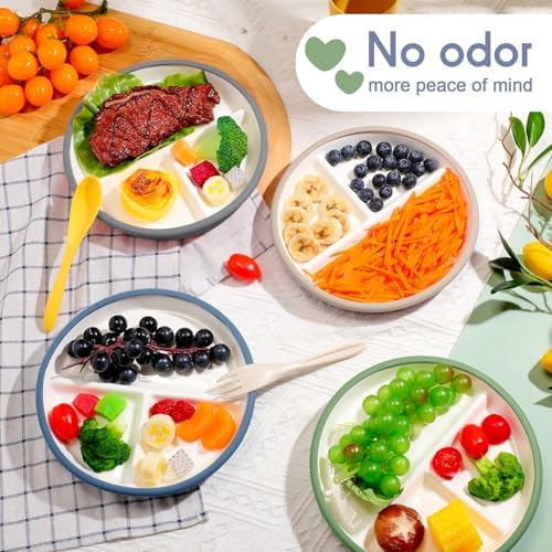 Domensi 8 SafePorcelain Plates for Kids with Anti-Slip Silicone Sleeves