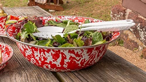 Golden Rabbit Enamelware Set 4-Piece Salad Bowls Red Swirl Traditions
