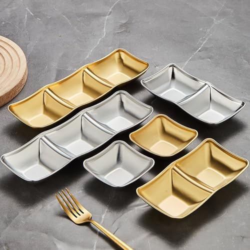 Stainless Steel Sauce Bowls Set 4pcs 2 Compartment Gold