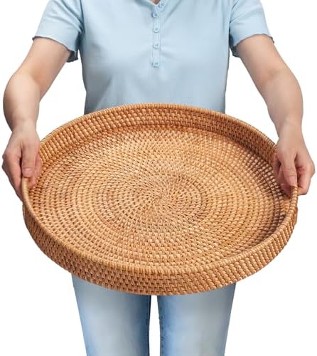 Hand-woven rattan serving tray for desserts elegant and durable