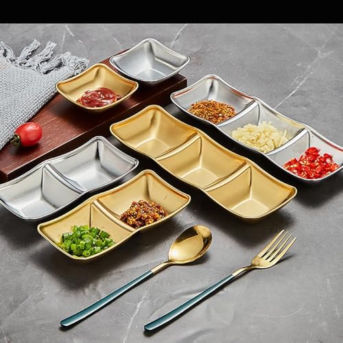 Stainless Steel Sauce Bowls Set 4pcs 2 Compartment Gold