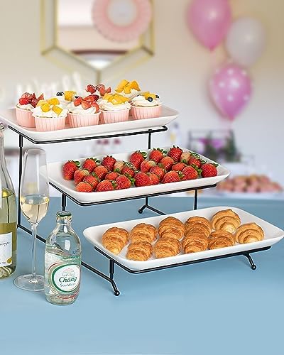 14-inch 3-Tier Dessert Serving Tray Set for Entertaining White