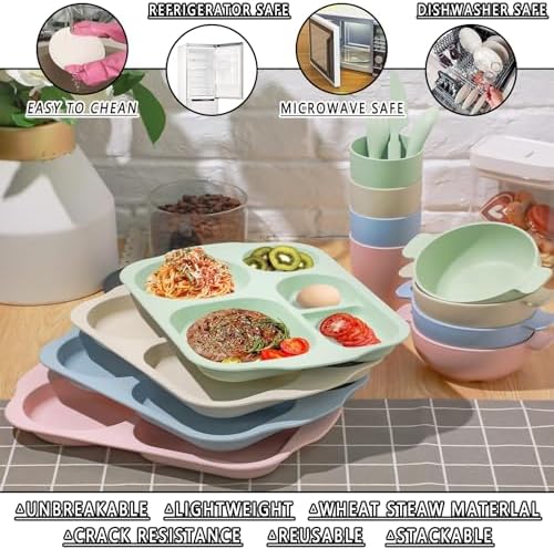 Perfect for Kids Adults Lightweight Durable BPA-Free Eco-Friendly Dinnerware Set