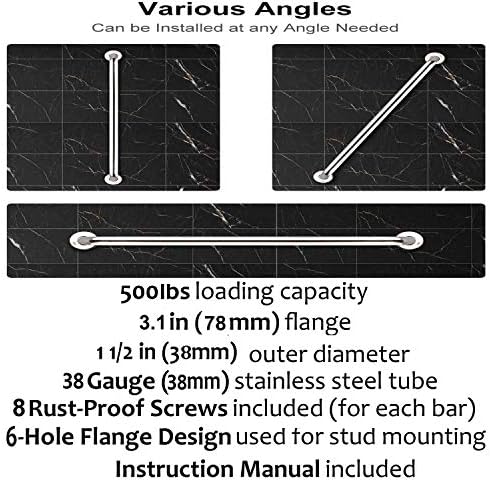Safety Bath Grab Bar 24-Inch Chrome Stainless Steel with 15 Diameter