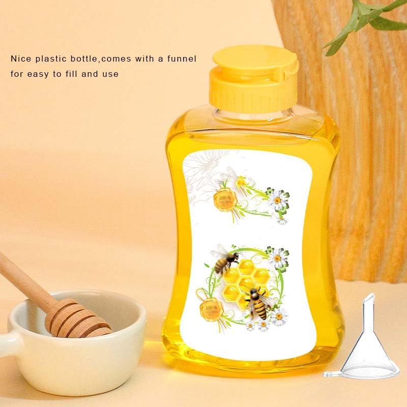 2-Pack Plastic Honey Squeeze Bottles with Funnel Durable BPA-Free Kitchen Dispensers