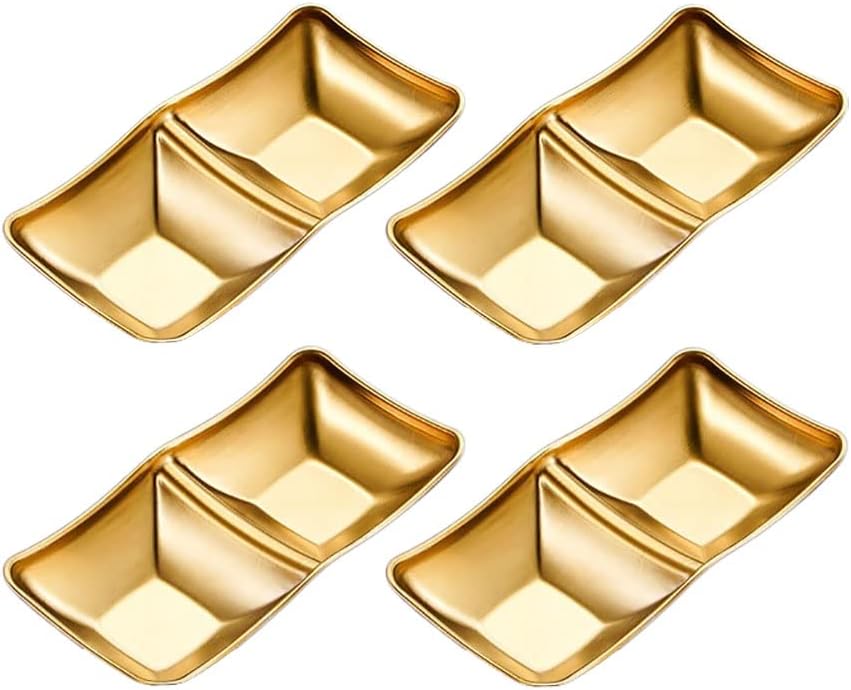 Stainless Steel Sauce Bowls Set 4pcs 2 Compartment Gold