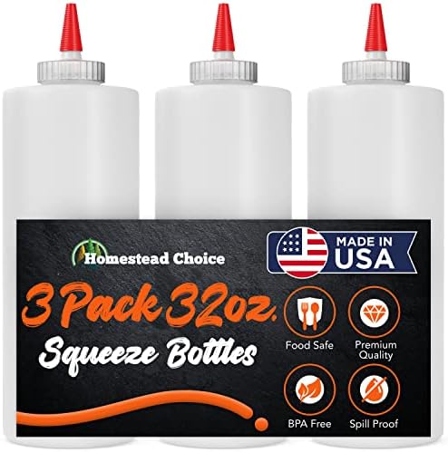 32oz Made in USA Condiment Squeeze Bottles BPA Free 3-Pack