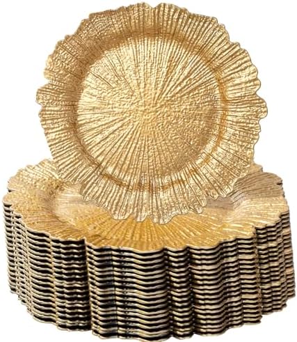100 Pcs Matte Gold Charger Plates Bulk Set Elegant Dinnerware for Events