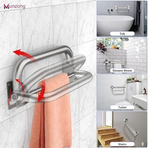 Munzong 16 Inch Stainless Steel Shower Grab Bar with Hooks