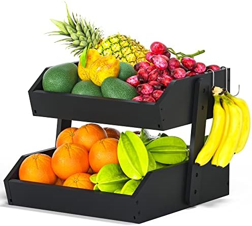 Gmtsl Bamboo Fruit Basket for Kitchen 2-Tier Storage Solution