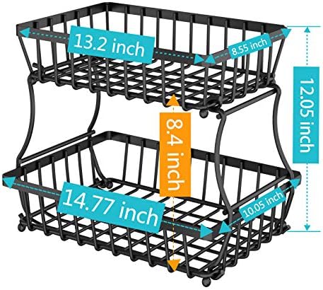 Apsan 2-Tier Metal Fruit Basket for Kitchen Counter - Durable and Stylish