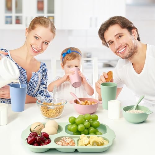 24 Pcs Wheat Straw Dinnerware Cutlery Set for Kids and Adults