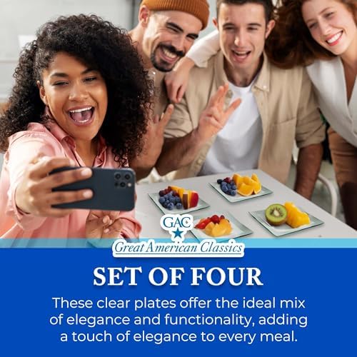 Elegant GAC Tempered Glass Square Dessert Plates Set of 4 6 x 6